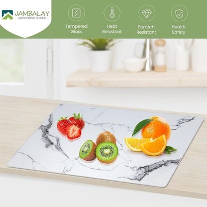 JAMBALAY Tempered Glass Cutting Boards for Kitchen, Gold 12"x8" & 16"x12" Glass Cutting Board Set with Marble Design, With Non Slip Foot, Shatter and Heat Resistant, Dishwasher Safe