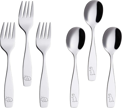 ANNOVA Kids Silverware Children's Safe Flatware Set Stainless Steel - Children Forks, Children Tablespoons, Toddler Utensils, Metal Cutlery Set for LunchBox (Rainbow, 6)