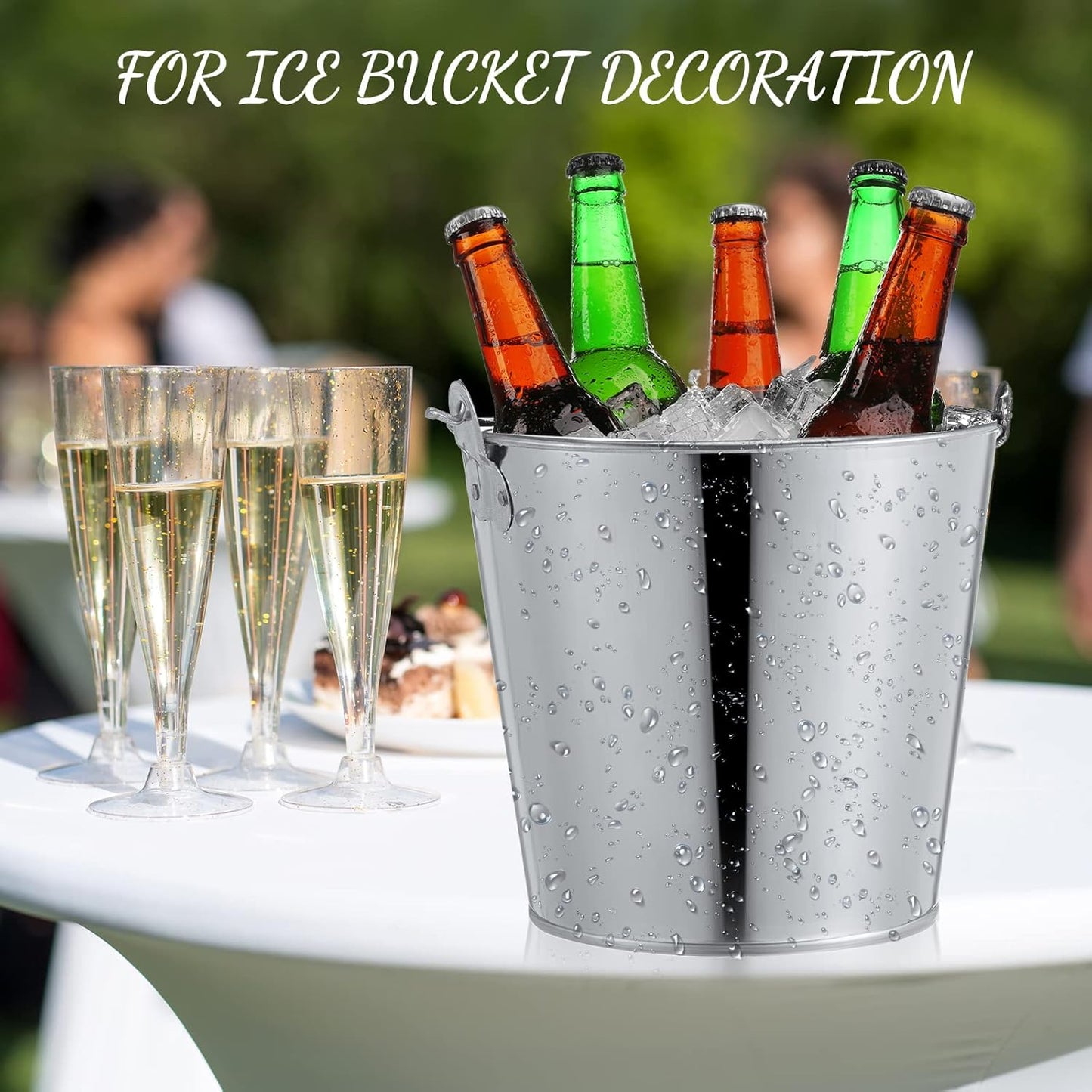 Mumufy 12 Pcs 10l Large Metal Beer Bucket Set, 8 Galvanized Metal Ice Bucket with 2 Ice Shovels and 2 Tongs, Sliver Tin with Handle for Summer Pool Wedding Party Supplies Wine Champagne Bar