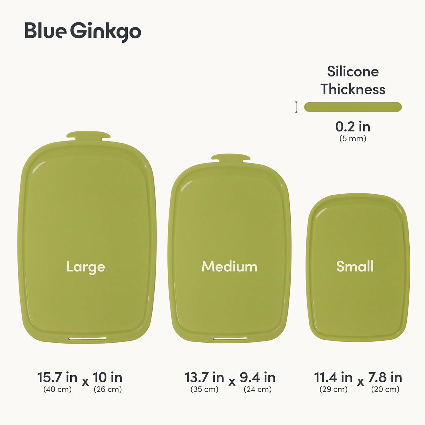 Blue Ginkgo Silicone Cutting Boards – Set of 3 (Small, Medium, Large) – Double-Sided, Thick, Flexible, Non-Slip, BPA Free – Juice Grooves, Dishwasher Safe (Made in Korea, Grey)