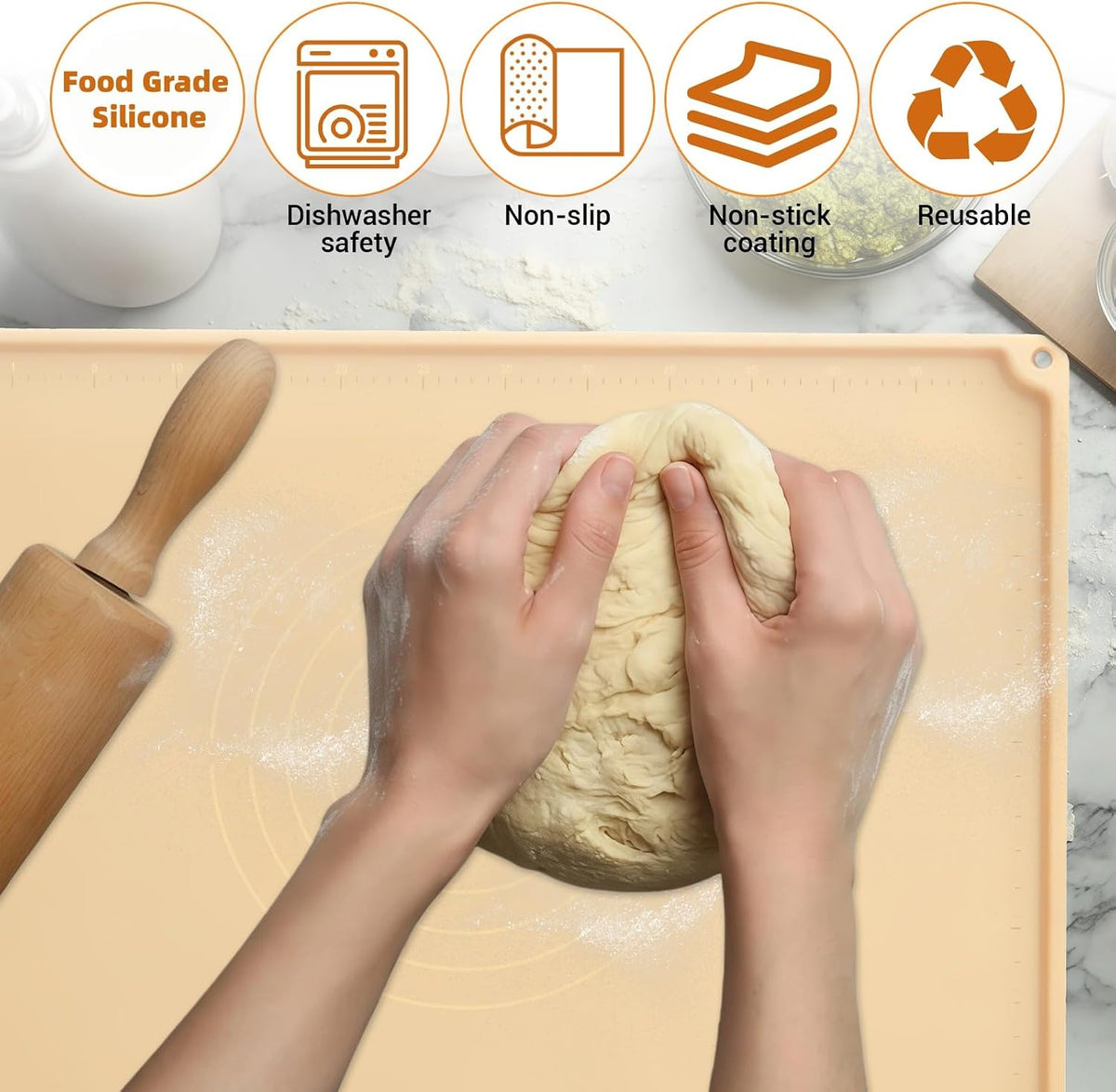 32"x24" Extra Large Silicone Pastry Mat Ink-Free Molded Measurements