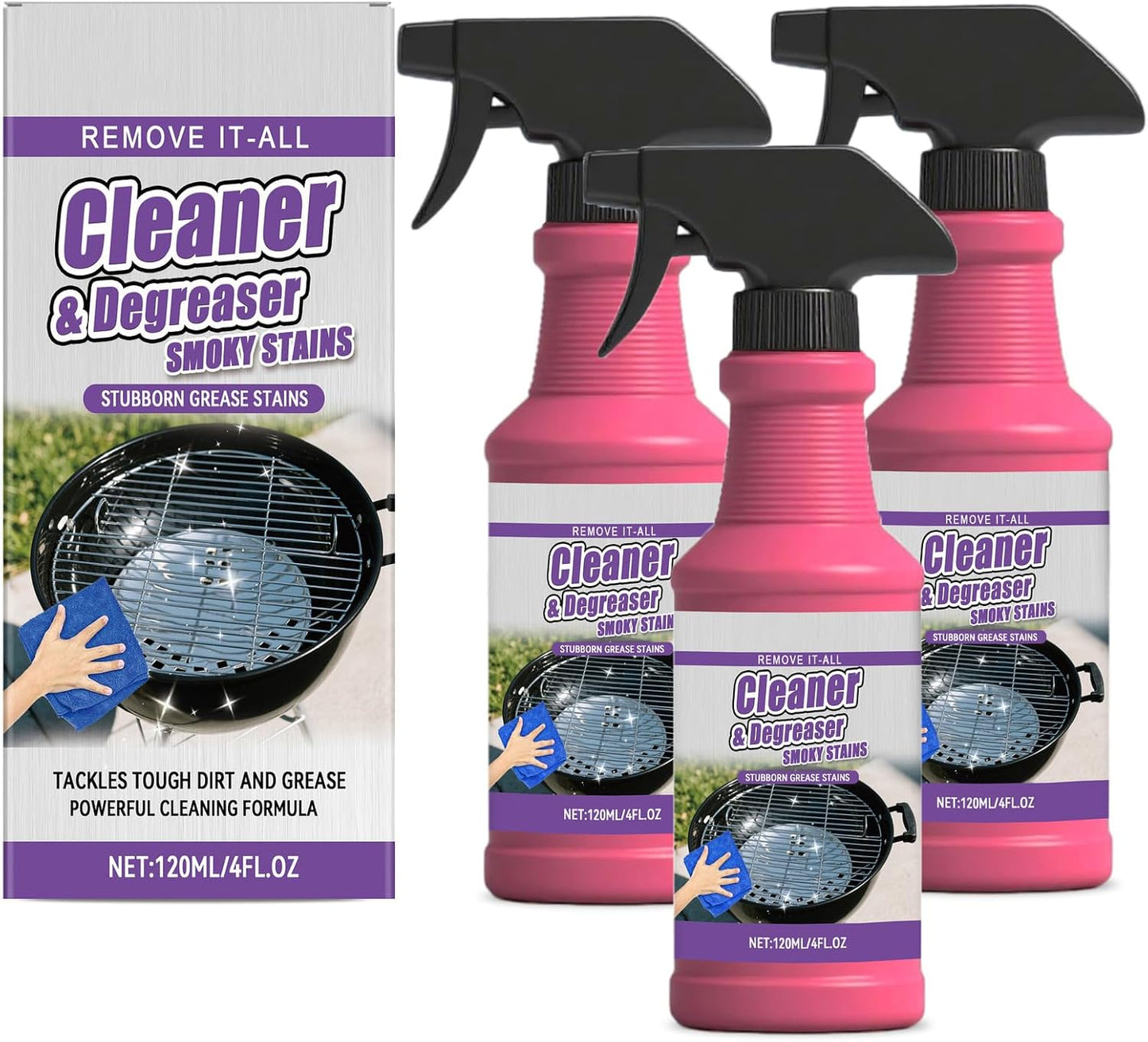 Fast-Acting Heavy-Duty Grill Degreaser Spray, BBQ Grill Cleaner Spray for Outdoor Grills, Safe Heavy Duty Cleaner for Burnt Food & Grease, for Stubborn Splatters, Stove Top, Grill, Drip Pans (1PCS)