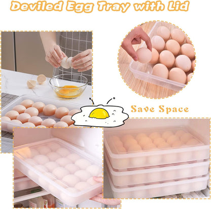 Egg Holder for 72 Eggs,3-Layer Plastic Egg Container,Deviled Egg Tray with Handle Lid,Devil Egg Holder for Refrigerator,Kitchen,Easter Party,Keep Fresh