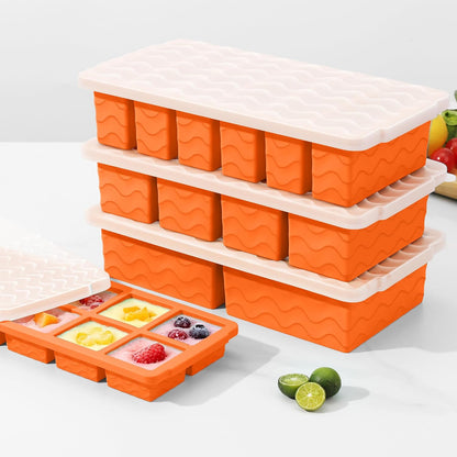 Silicone Freezer Trays with Lid (4-Pack), 1-Cup, 2-Cup, 1/2-Cup & 2-Tbsp Silicone Freezer Molds, Stackable Soup Freezer Meal Prep Containers,Ice Cube Tray for Making Sauce,Smoothies,Yogurt Bites