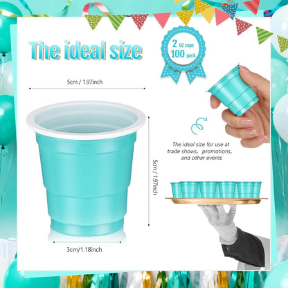 Roshtia 100 Pack 2 oz Plastic Shot Cups, Mini Disposable Shot Glasses 2 oz Wedding Party Cups for Bridal Shower Wedding Party, Beer Taste Serving, Snacks(Black, Gold)