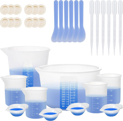 KISREL Silicone Measuring Cups for Resin, Resin Supplies with 600&100ml Cups, Resin Mixing Cups, Silicone Stir Sticks, Epoxy Mixing Cup