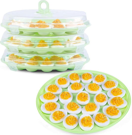 HANSGO Deviled Egg Containers with Lid, Deviled Egg Platter Carrier Holder Trays with 22 Slots for Holiday Party and Home Kitchen, Green