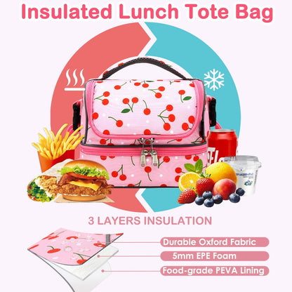 FlowFly Kids Double Decker Cooler Insulated Lunch Bag Large Tote for Boys, Girls, Men, Women, With Adjustable Strap, Unicorn
