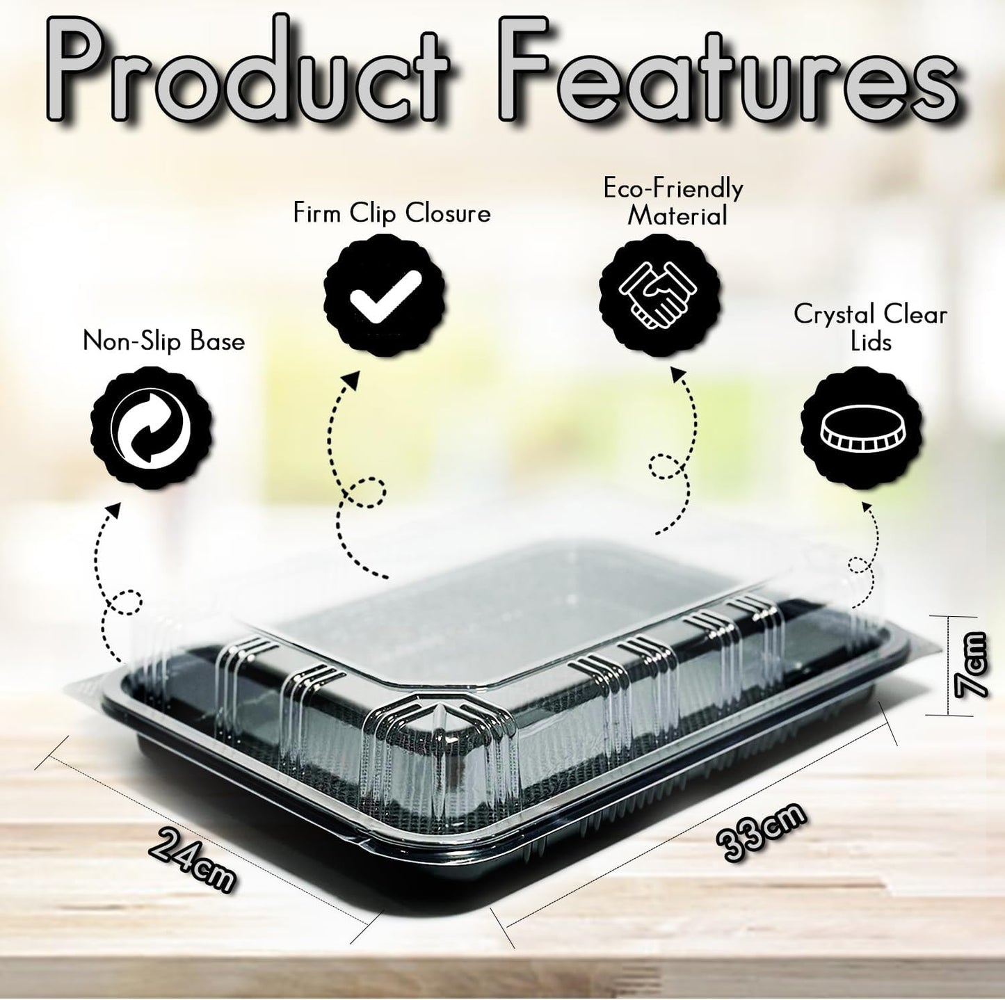 TRAYA Pack of 10 Serving Tray with lid - Reusable Catering Trays with Lids 13inch Long for Meal Prep, Cakes, Treats and Sandwiches (15.35 × 11.42 × 2.95inch)