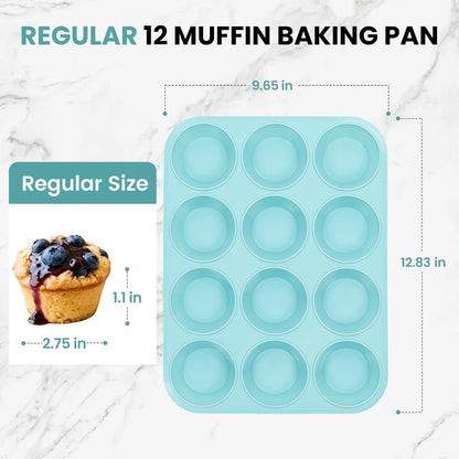 CAKETIME Silicone Mini Muffin Pan, 24 Cups Nonstick Mini Cupcake Pan for Baking Muffin, Cupcake, Egg Bites, Fat Bomb, Light Blue