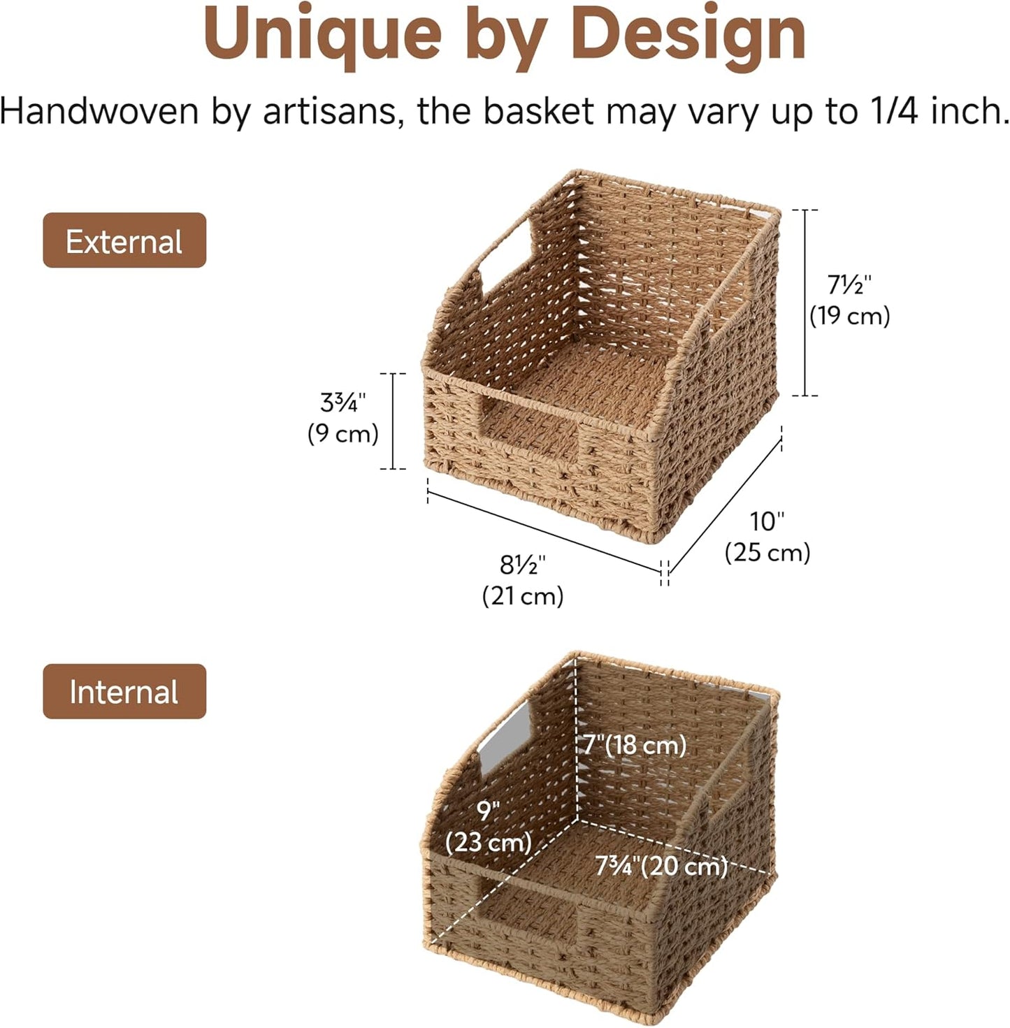 StorageWorks Water Hyacinth Pantry Storage Baskets, Wicker Baskets with Built-in Handles, Handwoven Shelf Baskets for Organizing, Pantry Organizers and Storage, 3 Pack