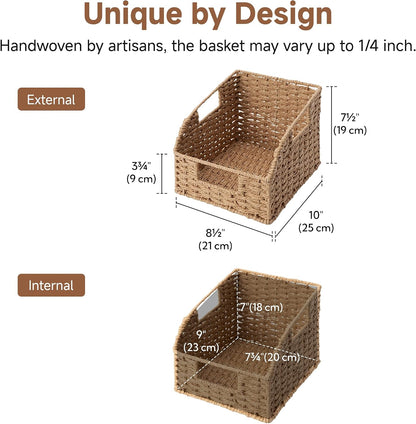 StorageWorks Water Hyacinth Pantry Storage Baskets, Wicker Baskets with Built-in Handles, Handwoven Shelf Baskets for Organizing, Pantry Organizers and Storage, 3 Pack