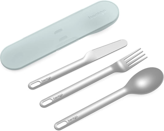 Bentgo Stainless Travel Utensil Set - Reusable 3-Piece Silverware Set with Carrying Case, High-Grade Premium Steel, BPA-Free Case, Eco-Friendly - Ideal for Travel, Camping, and Office Use (Gray)