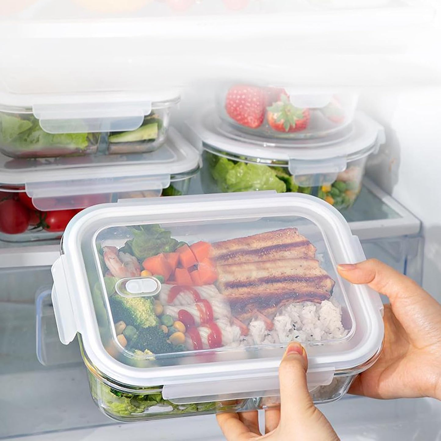 6 Pieces Rectangle Glass Food Storage Containers with Lids, Meal Prep Containers for Food Storage, BPA Free & Leak Proof (3 lids & 3 Containers) 13.9oz, 24oz, 35oz (Pink)