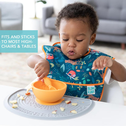 Bumkins Baby Bowl, Silicone Feeding Set with Suction for Baby and Toddler, Includes Spoon and Lid, First Feeding Set, Training Essentials for Baby Led Weaning for Babies 4 Months Up, Sage