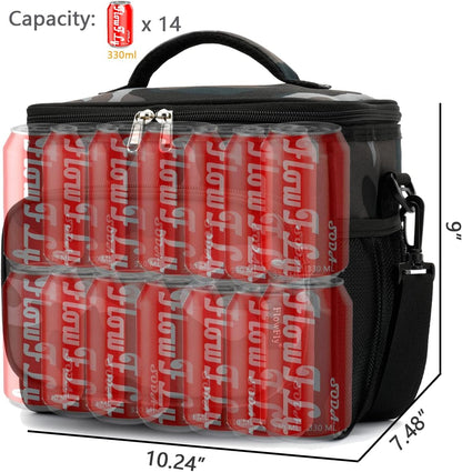 FlowFly Insulated Reusable Lunch Bag Adult Large Lunch Box for Women and Men with Adjustable Shoulder Strap,Front Zipper Pocket and Dual Large Mesh Side Pockets,Cherry - Colors B