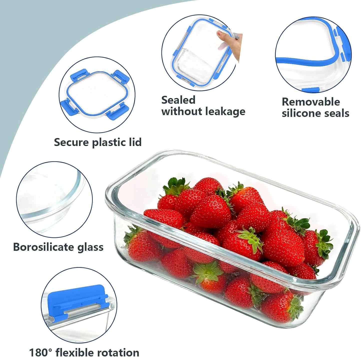 12 Pack Glass Food Storage Container Set with Lids Non Toxic, Stackable Borosilicate Glass Meal Prep Containers, Microwave, Oven, Freezer and Dishwasher Safe (Gray)