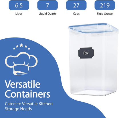Chef's Path Extra Large Airtight Food Storage Containers with Lids, Pack of 2, 6.5L, 220Oz, Airtight Kitchen and Pantry Bulk Canisters for Flour, Sugar, Rice, and Baking Supplies - Transparent