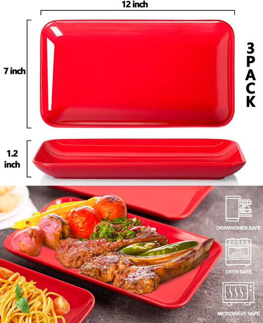 DELLING 16 Inch Large Serving Platter Set of 3, White Porcelain Platters for Serving Food - Rectangular Serving Trays for Party Entertaining, Oven Safe to 590°F, Dinnerware