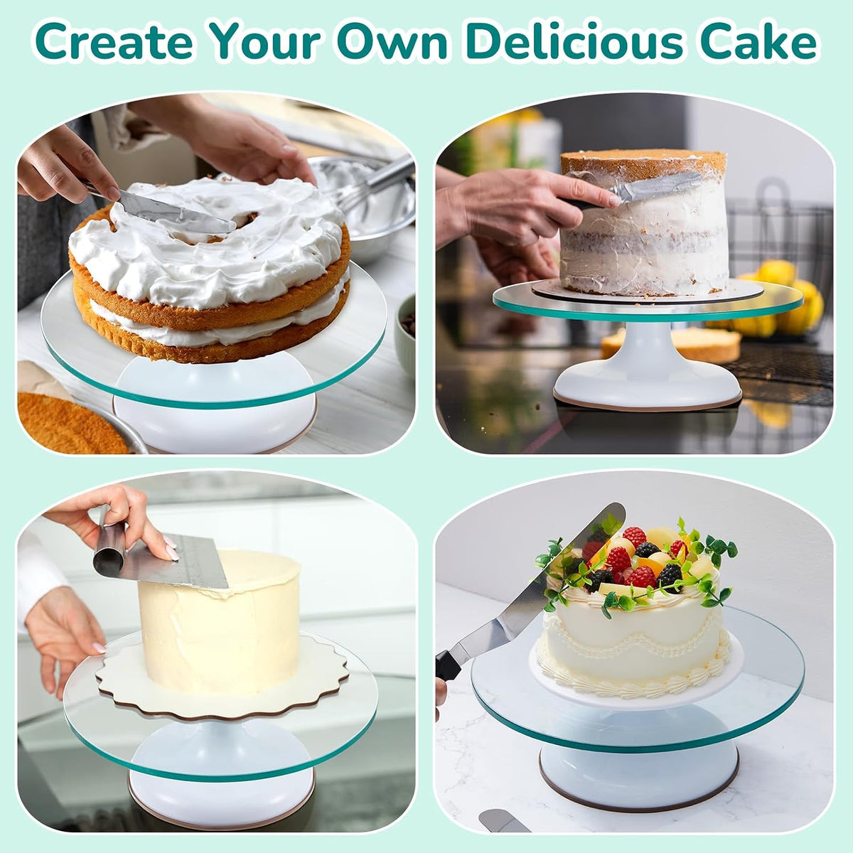 Willinglong 6 Pcs 12 Inch Glass Cake Turntable for Decorating Rotating