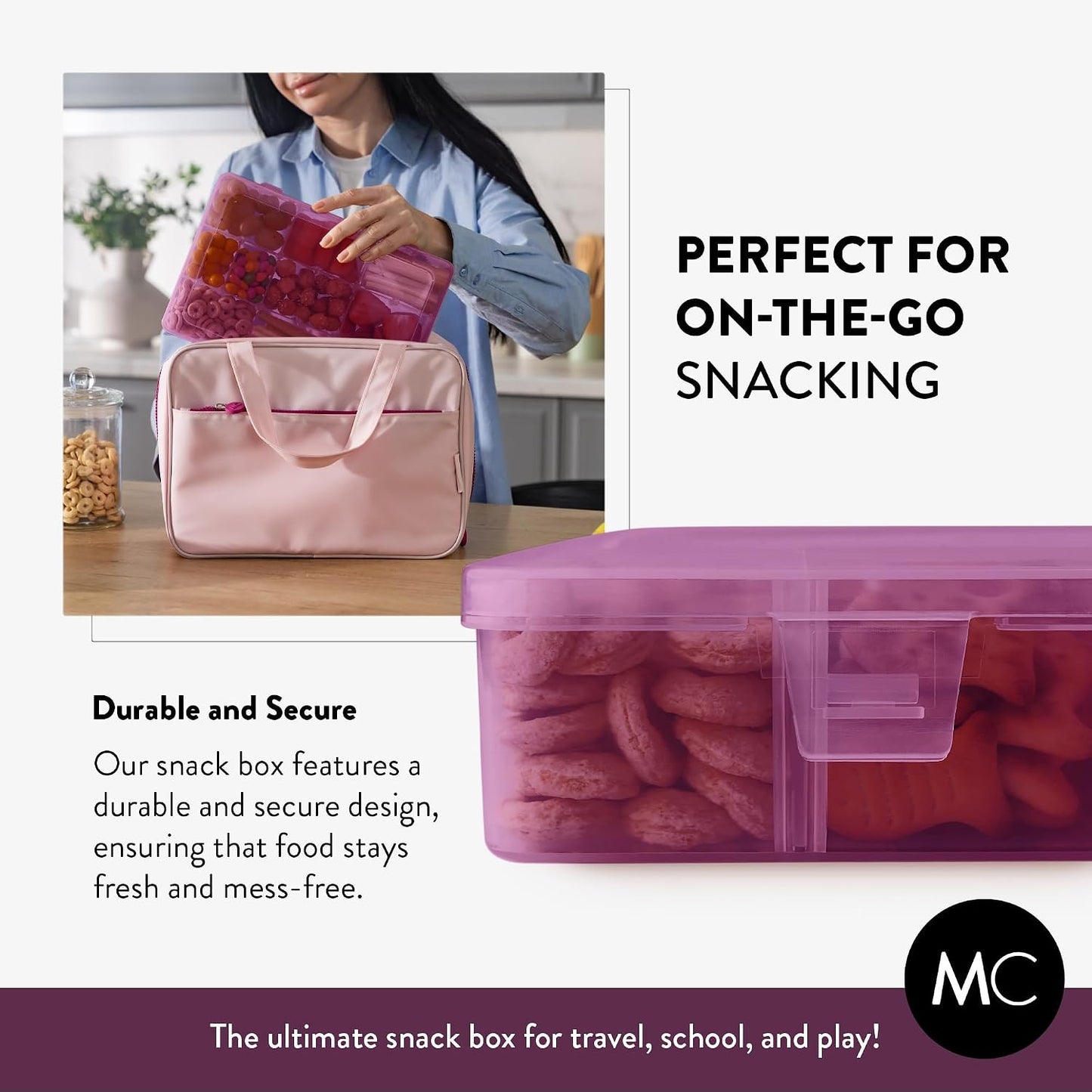 Large Kids Snack Box Containers Set of 2 -100 Labels, BPA-Free, Adjustable Compartments, Dishwasher Safe, Reusable Tray, Food Grade, Meal Prep Container, PARENT TESTED PARENT APPROVED AWARD (Clear)