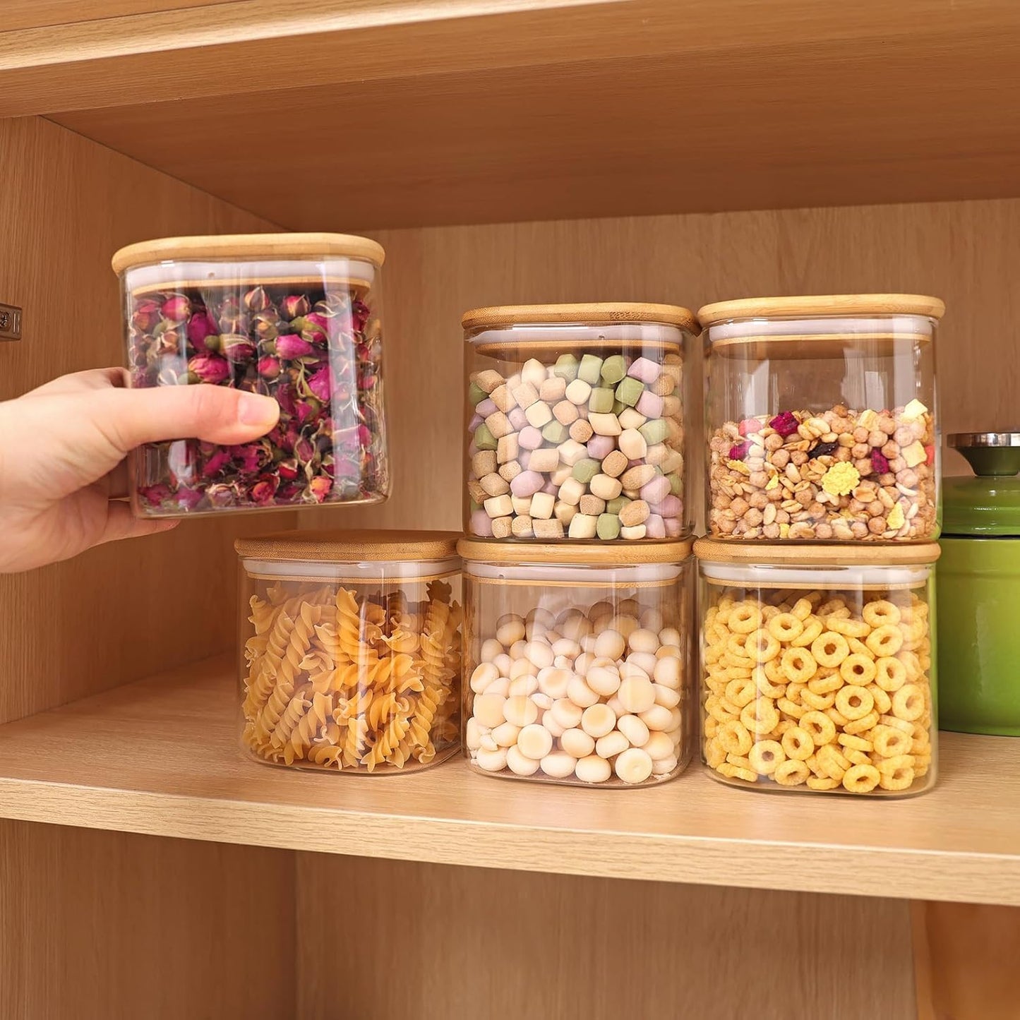 Moretoes 3 Pack 2qt Glass Storage Containers with Bamboo Press Lids, Large Airtight Food Storage Jars for Pantry, Flour, Sugar, Dry Goods