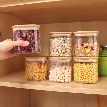 Moretoes 3 Pack 2qt Glass Storage Containers with Bamboo Press Lids, Large Airtight Food Storage Jars for Pantry, Flour, Sugar, Dry Goods