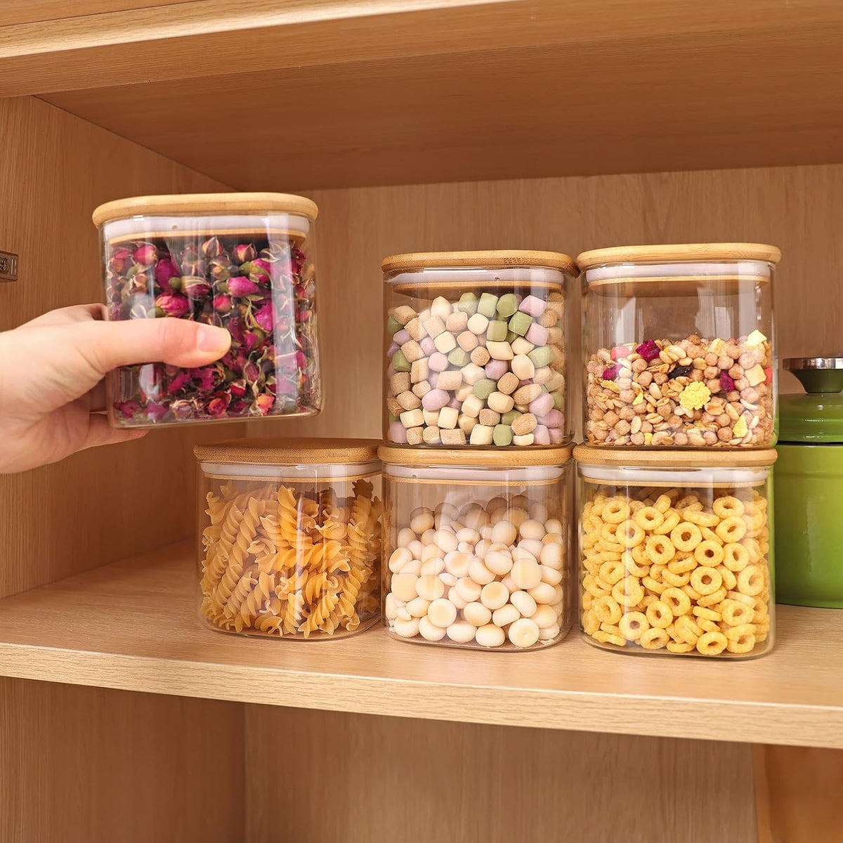 Moretoes 3 Pack 2qt Glass Storage Containers with Bamboo Press Lids, Large Airtight Food Storage Jars for Pantry, Flour, Sugar, Dry Goods