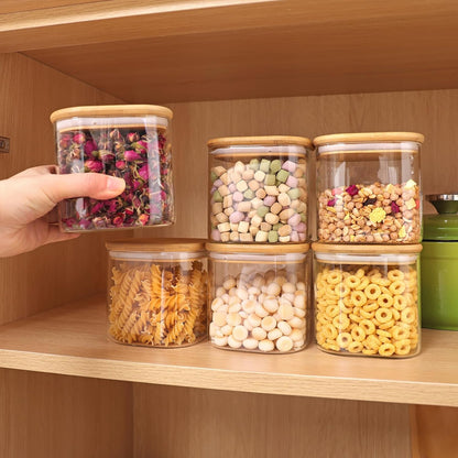 Moretoes 3 Pack 2qt Glass Storage Containers with Bamboo Press Lids, Large Airtight Food Storage Jars for Pantry, Flour, Sugar, Dry Goods