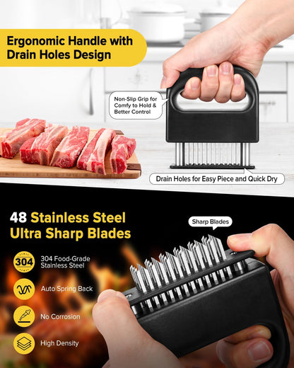 Meat Tenderizer Tool with 48 Stainless Steel Ultra Sharp Blades