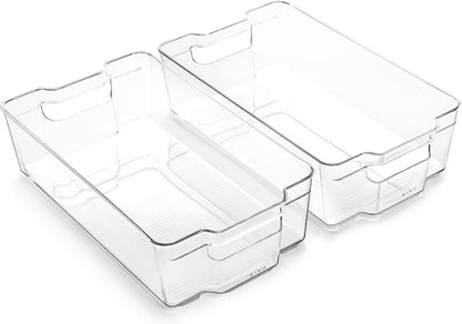 BINO | Stackable Storage Bins, Small - 2 Pack | THE STACKER COLLECTION | Clear Plastic | Built-In Handles | BPA-Free | Containers for Organizing Kitchen Pantry | Multi-Use Organizer