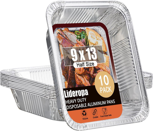 Aluminum Pans with Clear Lids 9x13-10 Pack Aluminum Foil Pans, Heavy Duty Disposable Pans for Cooking, Baking, Meal Prep, Parties & Food Storage
