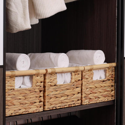 Water Hyacinth Woven Storage Basket, Rectangular Wicker Basket with Handle | Wooden Handle, Natural Water Hyacinth, Handwoven, Living room, bedroom, bathroom, shelf, utility room, towels, magazines