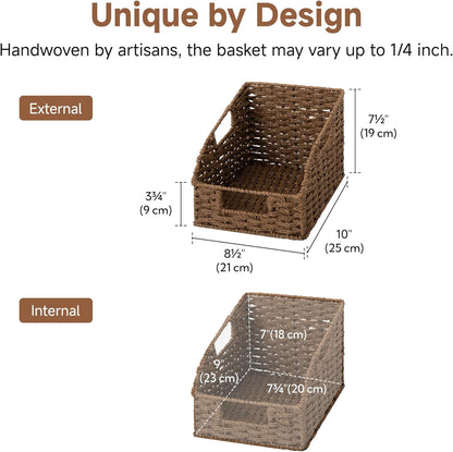 StorageWorks Water Hyacinth Pantry Storage Baskets, Wicker Baskets with Built-in Handles, Handwoven Shelf Baskets for Organizing, Pantry Organizers and Storage, 3 Pack