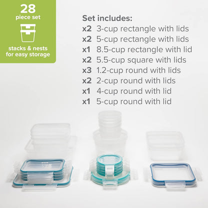 Snapware Plastic Total Solutions (5-Pack, 3 Cup) Food Storage Containers Set, Airtight & Leakproof Plastic Locking BPA-Free Lids Tupperware, Freezer Dishwasher Microwave Safe
