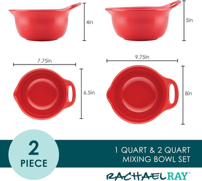 Rachael Ray Ceramics Nesting Mixing Bowl Set with Pour Spout, 1 Quart and 2 Quart, Teal
