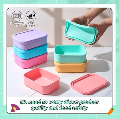 Layhit 4 Pcs Silicone Bento Box Lunch Box for Adult, 23.7 oz Reusable Sandwich Containers Food Storage with Lids Airtight for Lunch Meals Snacks, Dishwasher Freezer Safe (Matte Multicolor)