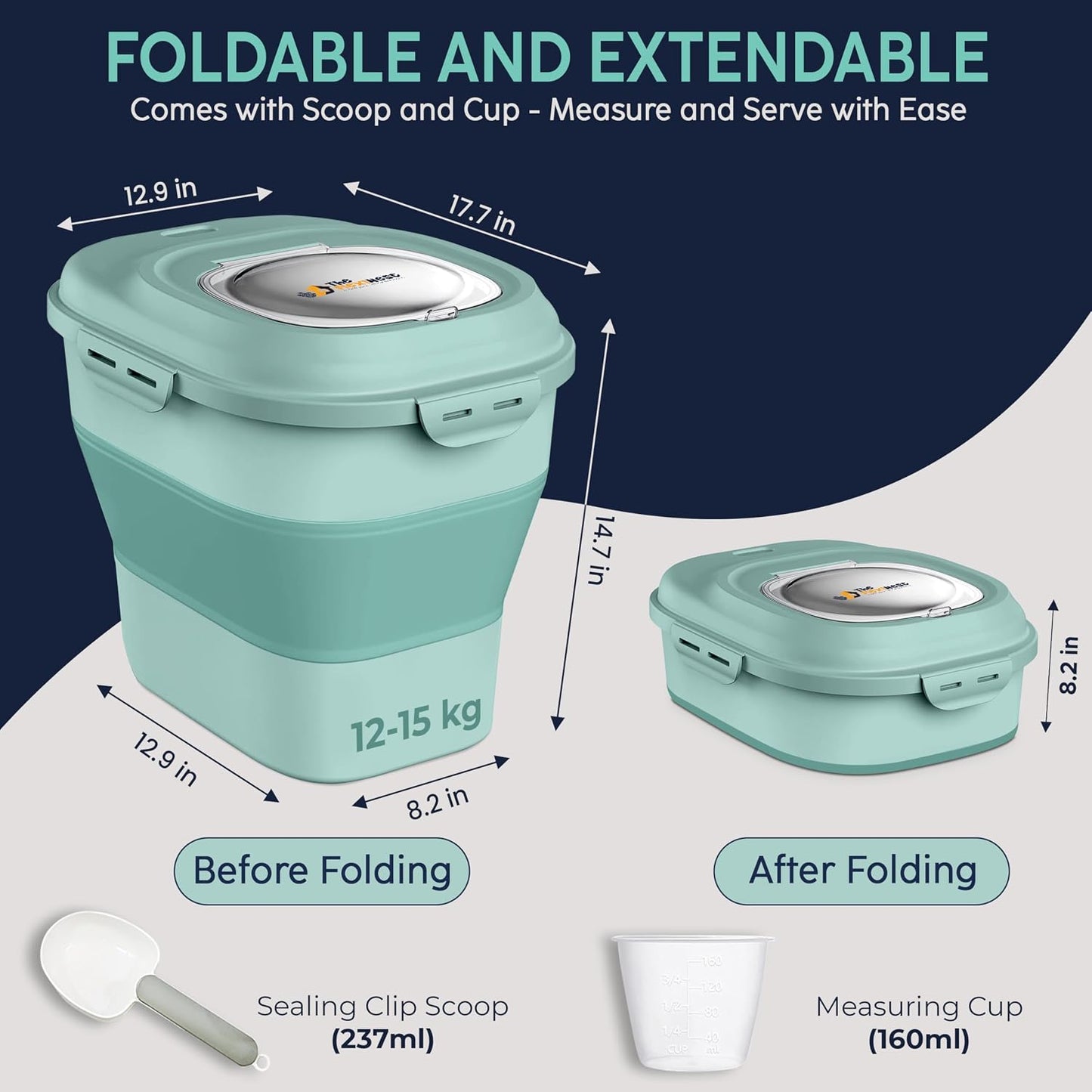 Dog Food Storage Container 30-35 lb, Airtight Collapsible Cute Dog Food Container with Wheels & Scoop, Stackable Pet Food Storage Container for Dog & Cat Food