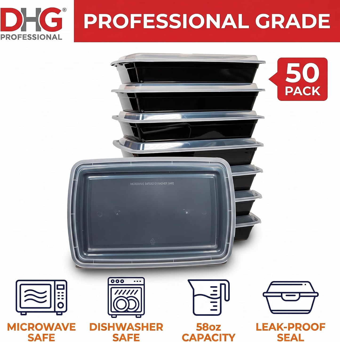 50 sets Rectangle 58oz Meal Prep Containers with lids Microwavable Food Container Plastic BPA Free Rectangle