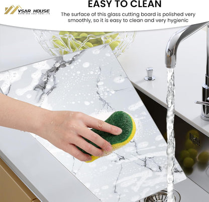 Tempered Glass Cutting Boards for Kitchen, Set of 2 Gold Glass Chopping Boards, 16"x12" & 12"x8" Cutting Boards With NonSlip Feet, Scratch Resistant, Heat Resistant, Easy to Clean