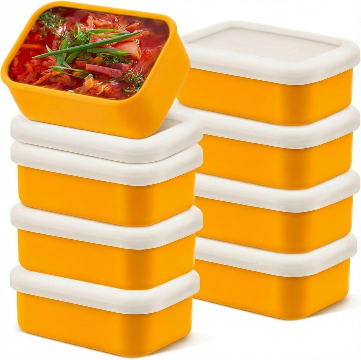 Nuogo 8 Pcs 1 Cup Silicone Freezer Containers with Lid Soup Freezer Molds Silicone Soup Containers Rectangle Trays Reusable Food Preserving Tray Ice Trays for Soups Sauces Stews(Green)
