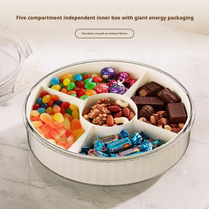 Rotating Snack Organizer with Lid,Accessible Luxury and High-End Snacks, Melon Seeds, Candies, Dried Fruits and Nuts Plate, Living Room Coffee Table, High-Looking Fruit Plate (Cream)