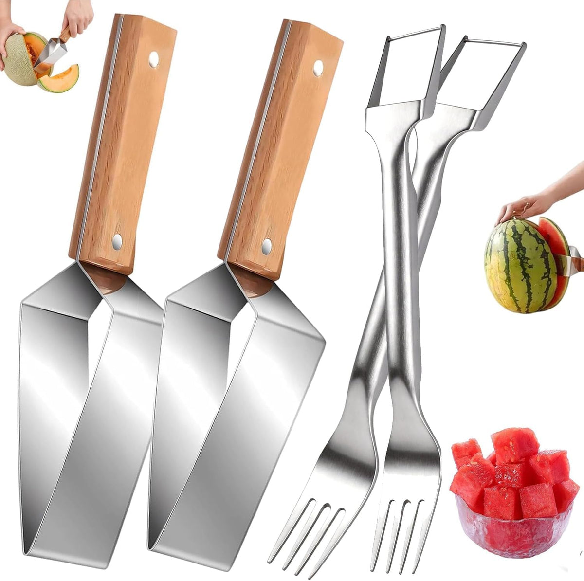 Upgrade Large Triangle Watermelon Cutter Stainless Steel Melon Slicer 2026 NEW Portable Watermelon Cutter with Wooden Handle, Fruitcutter Kitchen Gadgets for Watermelon Melon Apple Pineapple (#)