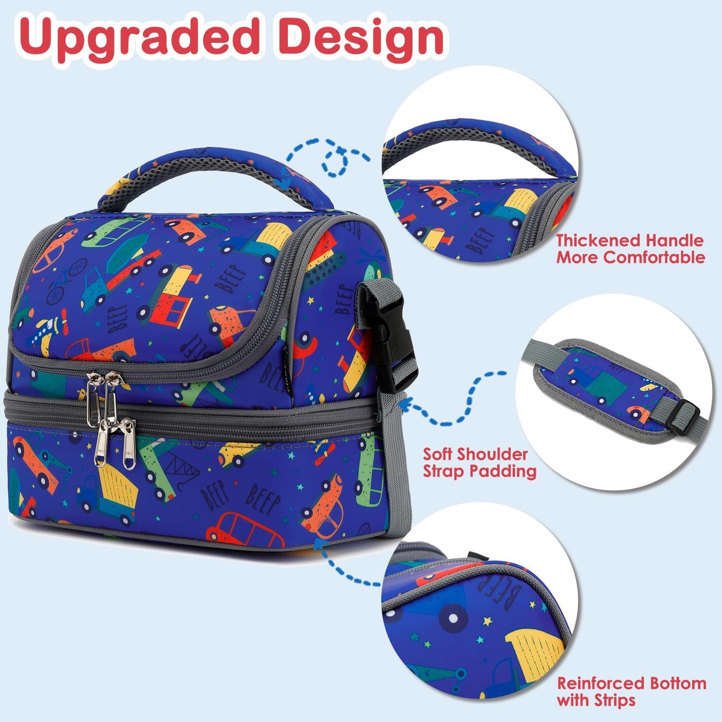 FlowFly Kids Double Decker Cooler Insulated Lunch Bag Large Tote for Boys, Girls, Men, Women, With Adjustable Strap, Unicorn