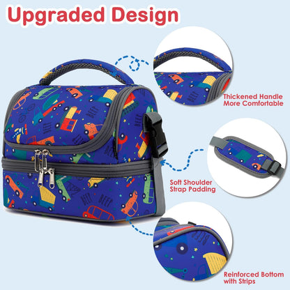 FlowFly Kids Double Decker Cooler Insulated Lunch Bag Large Tote for Boys, Girls, Men, Women, With Adjustable Strap, Unicorn