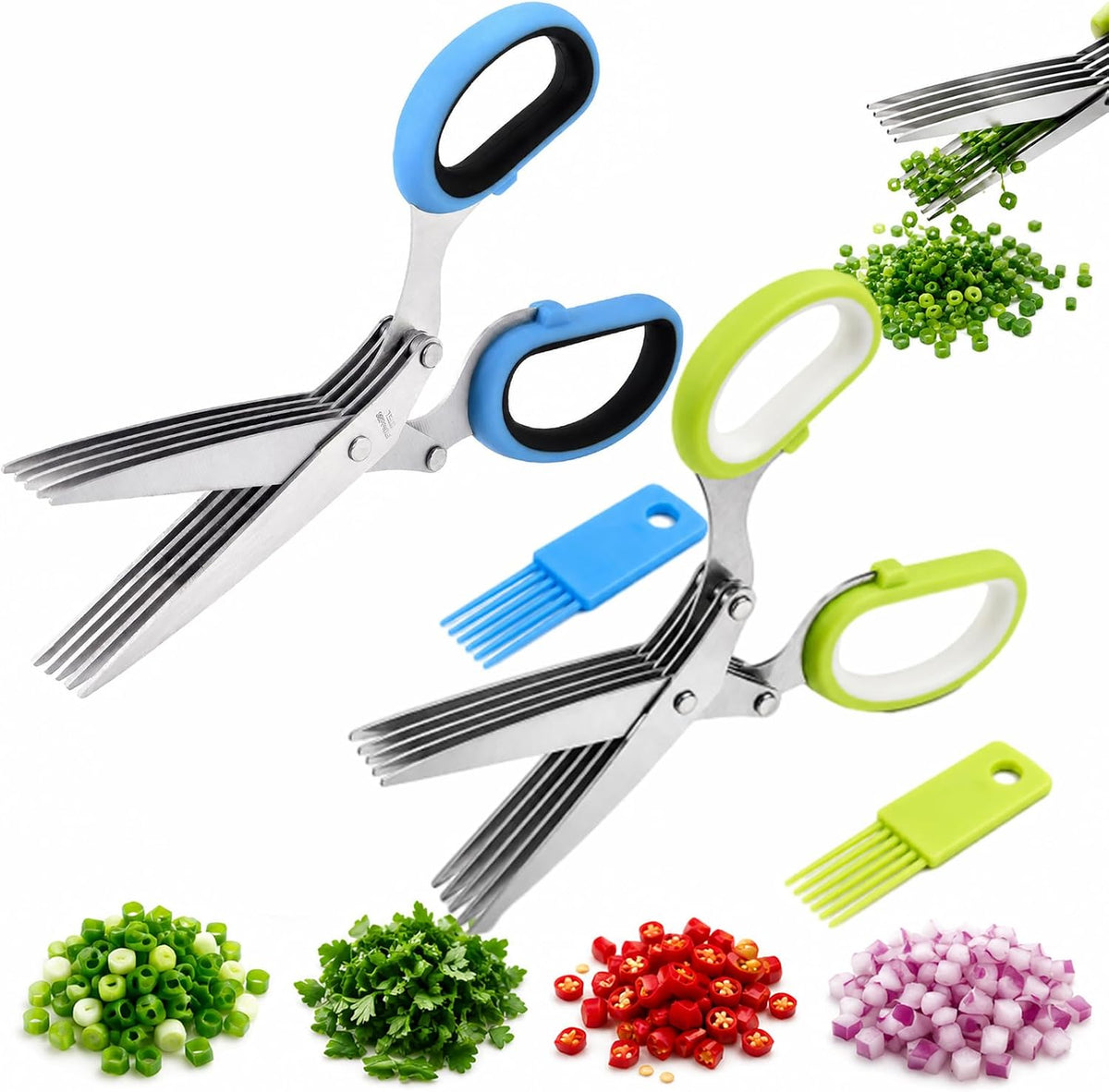 5-Layer Vegetable Shears, Multipurpose 5 Blade Scissors，Green