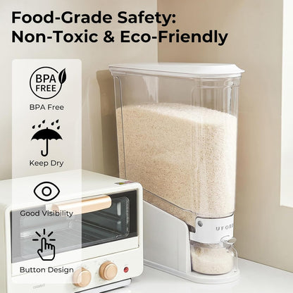 UFORU Rice Dispenser 22Lbs, Slim Rice Storage Container for Small Space, BPA-Free Clear Dry Food Dispenser Sealed Moisture Proof, Grain&Cereal Storage Bucket for Kitchen Pantry Household, Cream White