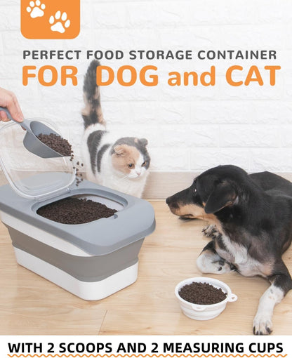 25-28Lbs Dog Food Storage Container Airtight,Collapsible Pet Food Storage | Dog Food Container with Handle,Wheels,Double Airtight Seal Fresh,Save Space,Pest/Mouse-proof,Small Cat Food Container,Scoop