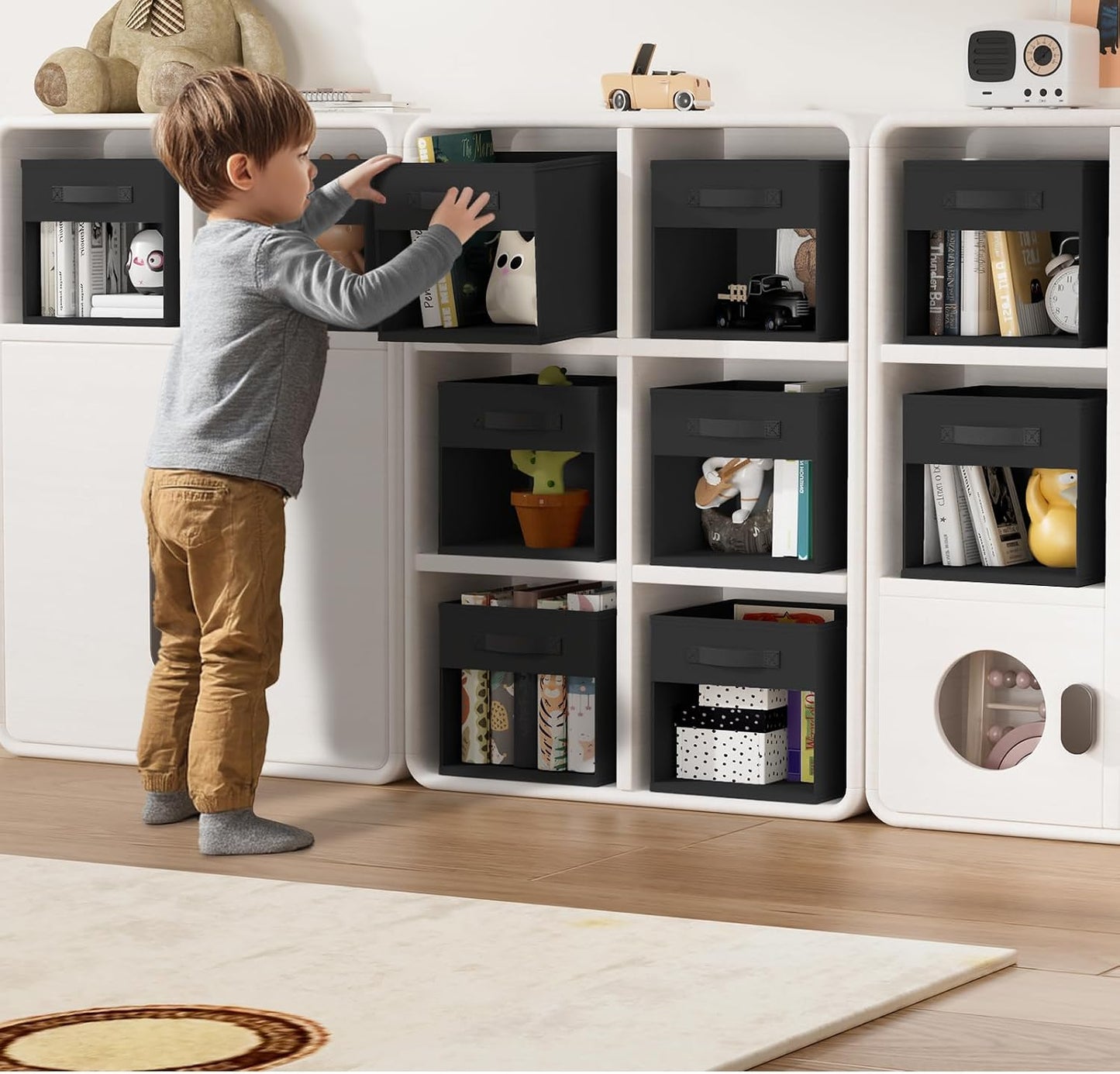 DIMJ Storage Cubes, 11x 11 inch Cube Storage Bin, 6 Pack Closet organizers and storage Bins with Window, Collapsible Baskets with Handle for Shelves, Clothes, Toys, Books (Grey)