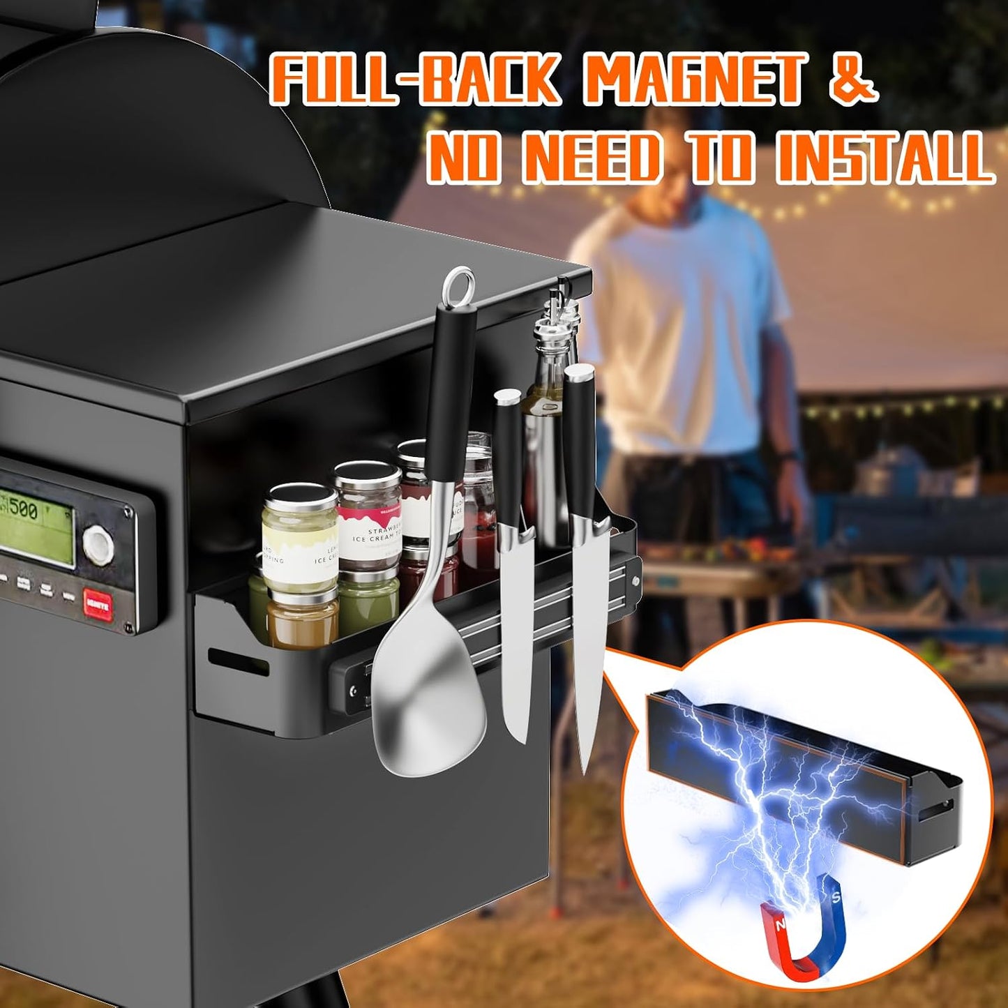 Strong Magnetic Grill Caddy for Blackstone, Heavy Duty Griddle Caddy with Tools Holder, Magnetic Space Saving Grill Accessories for Traeger Pit Boss Camp Chef Z Grills Royal Gourmet MSTER Cook